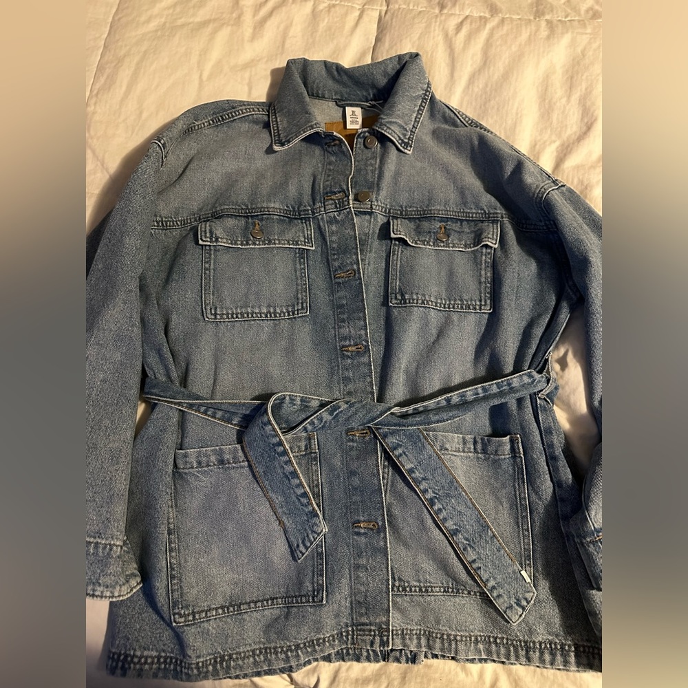 Tie-Belt Denim Jacket